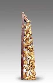 Chinese 3 Dimensional Gilt Wood Panel Carving Birds And Flower