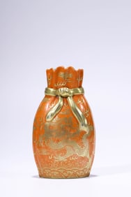 Famille Rose Coral Red Dragon Pattern Bag Shape Porcelain Vase