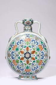 Doucai Flower Branch Pattern Porcelain Flat Vase