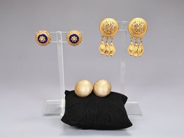 3 Pair Of Gold Tone Earrings Including Ben-Amun And Monet