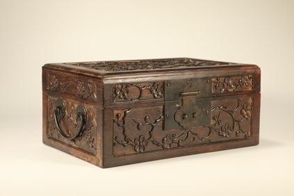Red Sandalwood Carved Plum Flower Pattern Lid Box