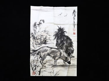 Dogs Chinese Hand Painted On Paper
