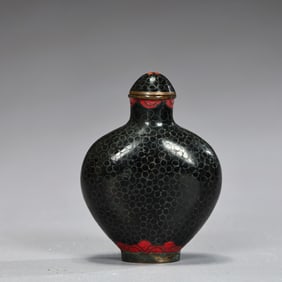 Chinese Carved Black Cloisonne Phoenix Snuff Bottle