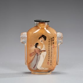 Chinese Reverse Orange Painted Beauty Glass Snuff Bottle