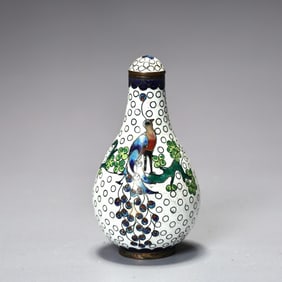 Chinese White Cloisonne Peacock Snuff Bottle