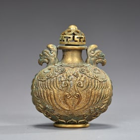 Chinese Bronze Gilt Dragon Snuff Bottle