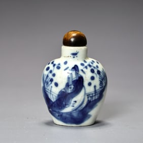 Chinese Blue And White Character Porcelain Snuff Bottle