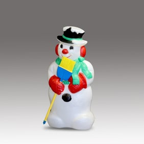 Blow Mold Christmas Lighted Snowman With Broom Decoration