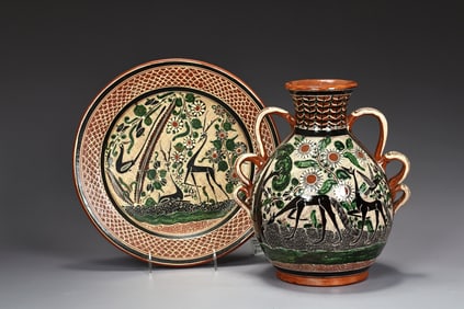 Jose Bernabe Petatillo Mexican Art Pottery Jar And Plate