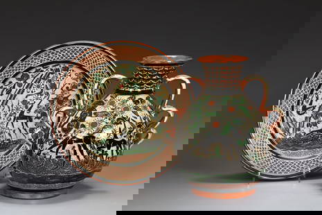 Jose Bernabe Petatillo Mexican Art Pottery Jar And Plate: Jose Bernabe Petatillo Mexican Art Pottery Jar And Plate (27 x 14 x 27 cm, 18 x 3 cm)