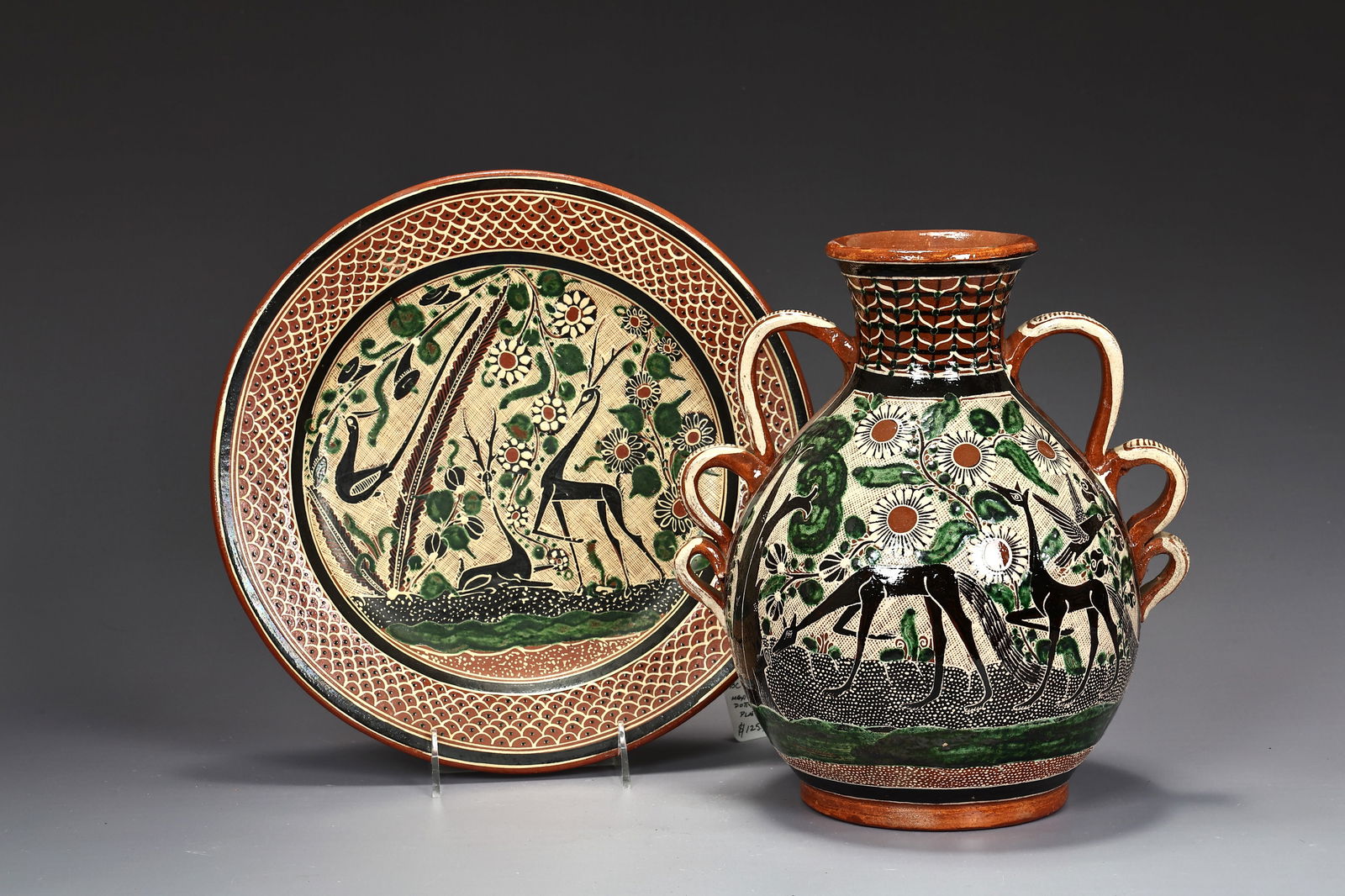 Jose Bernabe Petatillo Mexican Art Pottery Jar And Plate