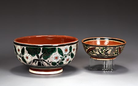 Two Bernabe Tonala Petatillo Mexican Handmade Pottery Bowls
