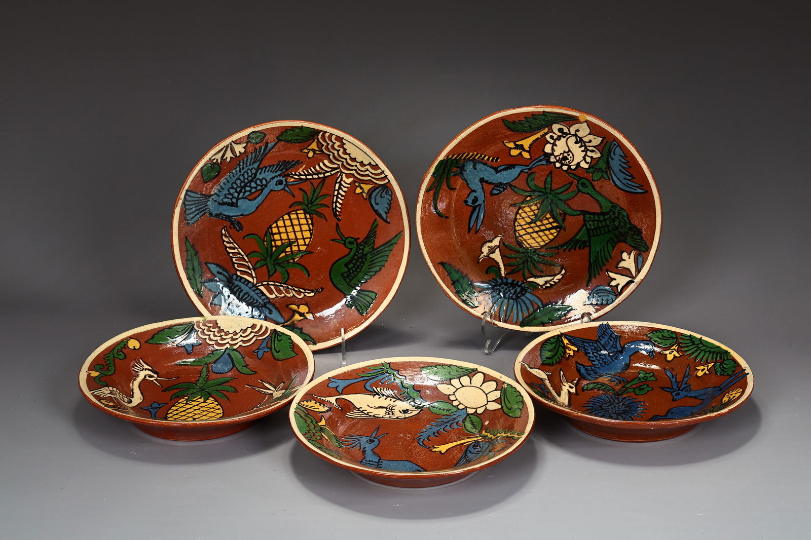 Mexican Art Pottery Plates Tlaquepaque Set Of 5 (1 of 6)