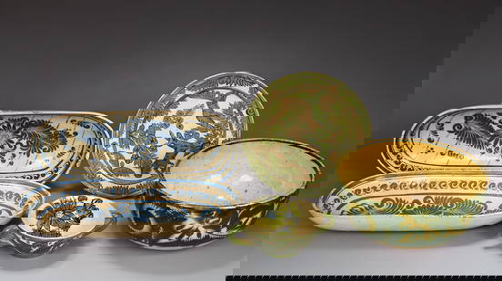 Group Of Mexican Tonala Handmade Terra Cotta Art Pottery Tray And Bowl: Group Of Mexican Tonala Handmade Terra Cotta Art Pottery Tray And Bowl (About 39.5 x 17 x 6 cm more or less, See condition: The blue tray that has chipped,All Items are Sold AS-IS. This item is