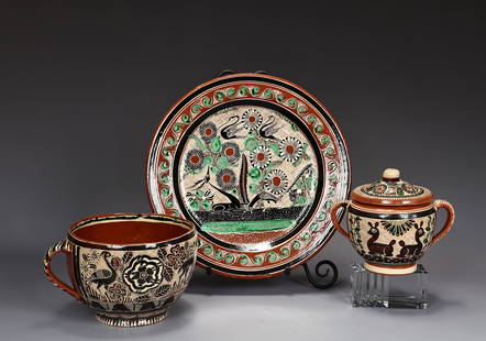 Jose Bernabe Petatillo Mexican Art Pottery Jar And Plate: Jose Bernabe Petatillo Mexican Art Pottery Jar And Plate (About 17 x 14 x 12 cm more or less)