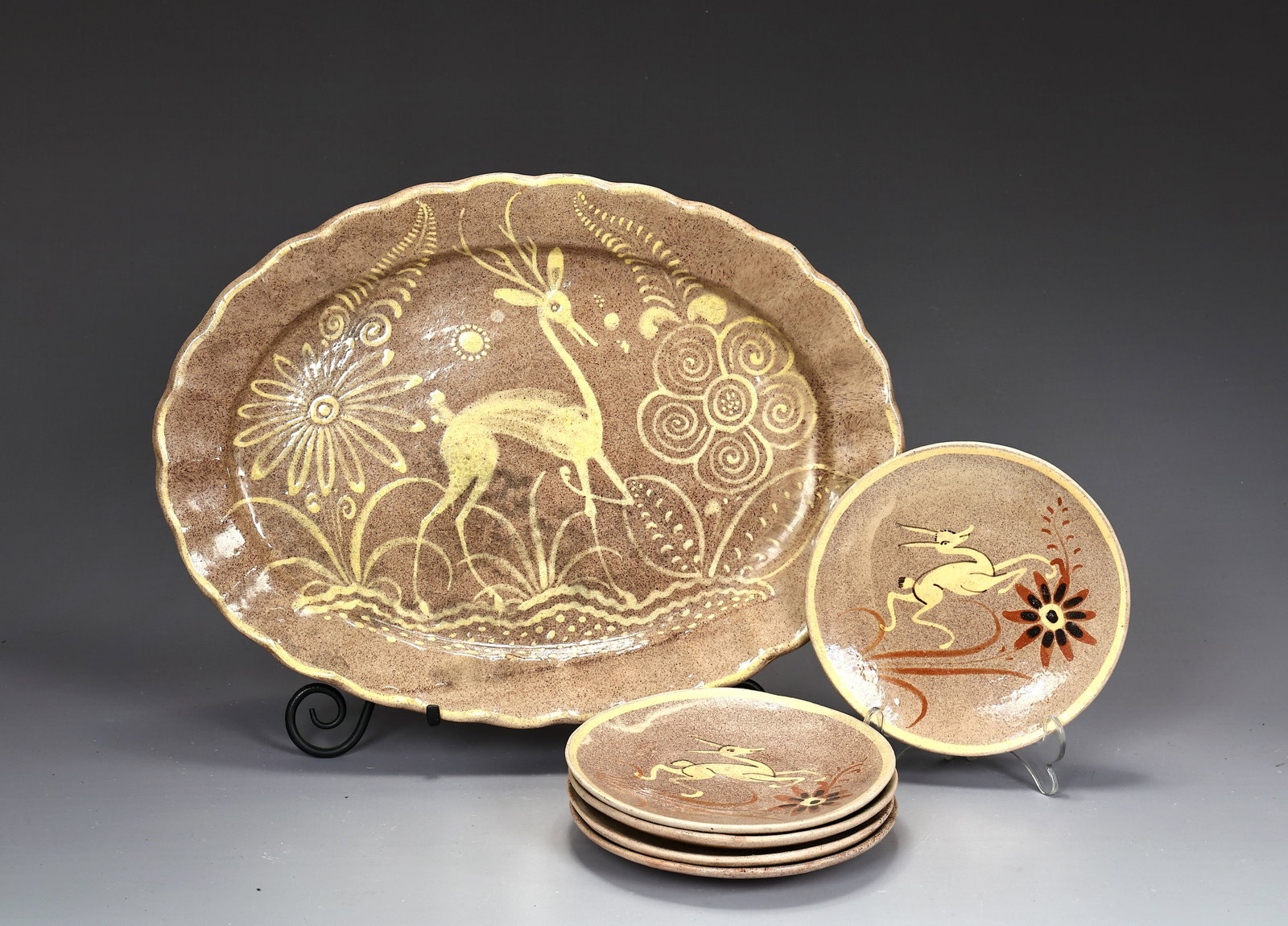 Collection Of Tonala Leaping Gazelle Mexican Art Pottery Plates (1 of 7)