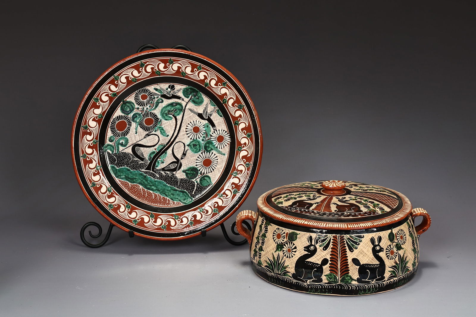 Jose Bernabe Tonala Mexican Large Pottery Plate With Bowl With Lid (1 of 11)