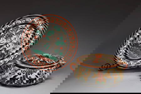 Jose Bernabe Tonala Mexican Large Pottery Plate With Bowl With Lid