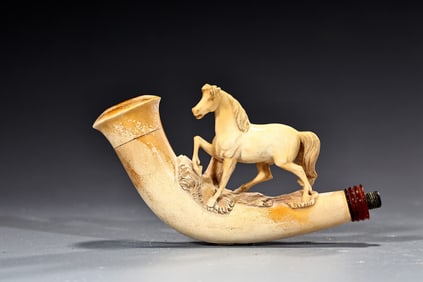 Meerschaum Pipe Horse Bowl With Fitted Case