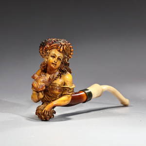 Woman With An Elaborate Headdress 19th Meerschaum Tobacco Pipe