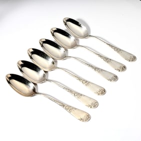Whiting Floral Engraved Sterling Silver Flatware Spoons Set Of 6