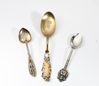 Three Gorham Luxembourg Gold Wash Enamel And Sterling Silver Spoons