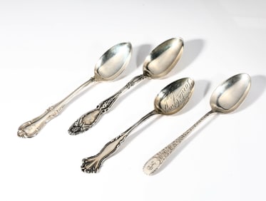 Four Ornate Sterling Silver Coffee Tea Spoons