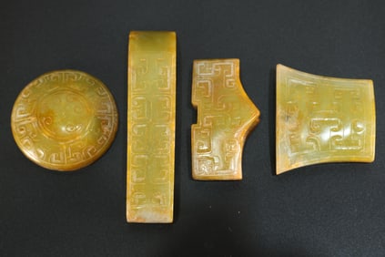 Group of Four Jade Carved Cloud Pattern Sword Ornament