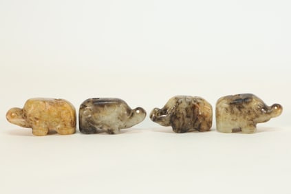 Group of Four Jade Carved Elephant Shape Ornament