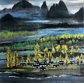 Lin Fengmian mark, Chinese Late Autumn Painting, Ink and Color on Paper, Hanging Scroll