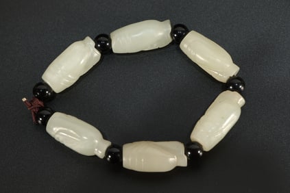 Jade Carved Character Shape Bead Bracelet