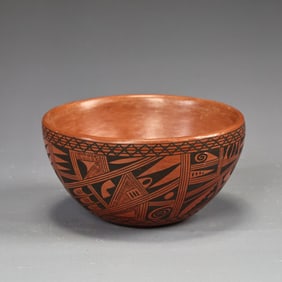 Hopi Tewa Bowl with Geometric Design By Rondina Huma
