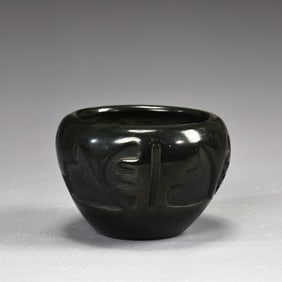 Native American Santa Clara Blackware Pottery Bowl Signed