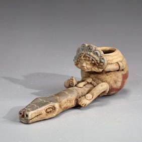 Mayan Pre-Columbian Snake Phallus Exotic Terracotta Pipe