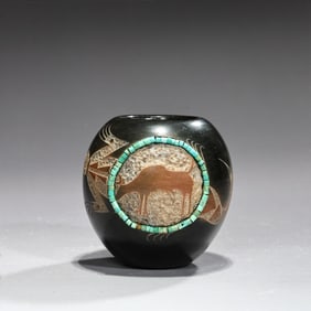 San Ildefonso Pueblo Black Pottery Jar By Russell Sanchez 1981