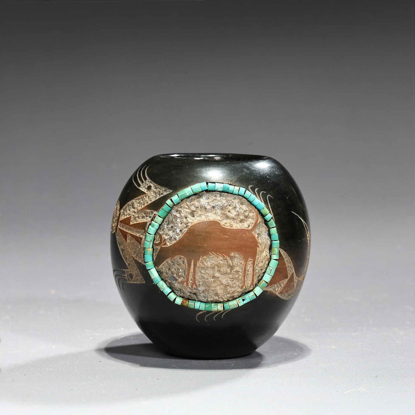 San Ildefonso Pueblo Black Pottery Jar By Russell Sanchez 1981 (1 of 7)