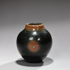 San Ildefonso Pueblo Black Pottery Jar By Russell Sanchez 1981