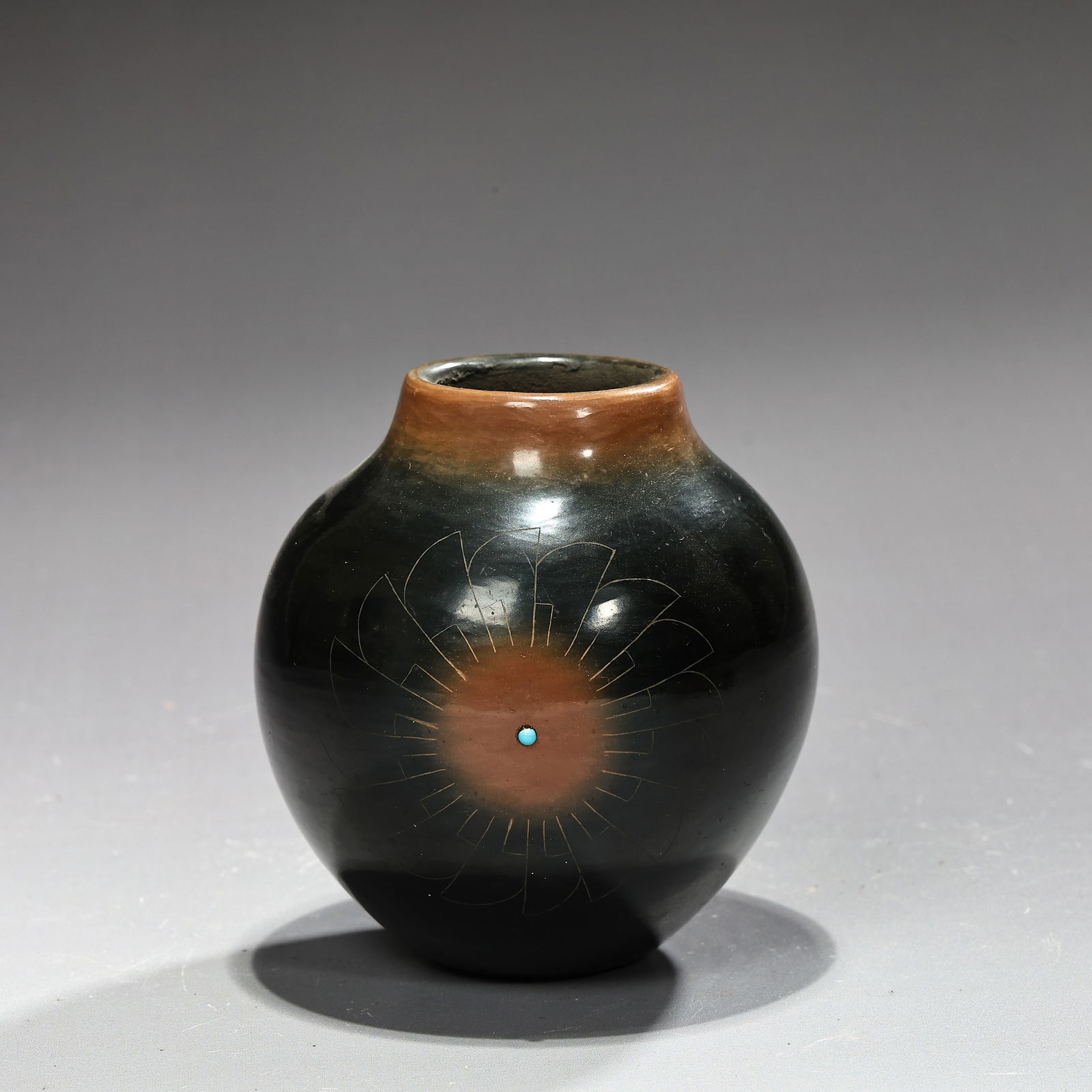San Ildefonso Pueblo Black Pottery Jar By Russell Sanchez 1981 (1 of 6)