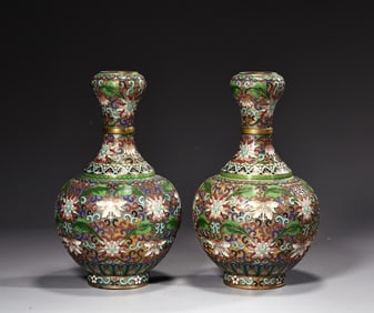 Pair Of Chinese Cloisonne Enamel Garlic Head Vases