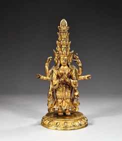 Tibetan Gilt Eleven Headed Avalokiteshvara Deity
