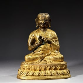 A Sino Tibetan Gilt Bronze Figure Of A Lama Statue