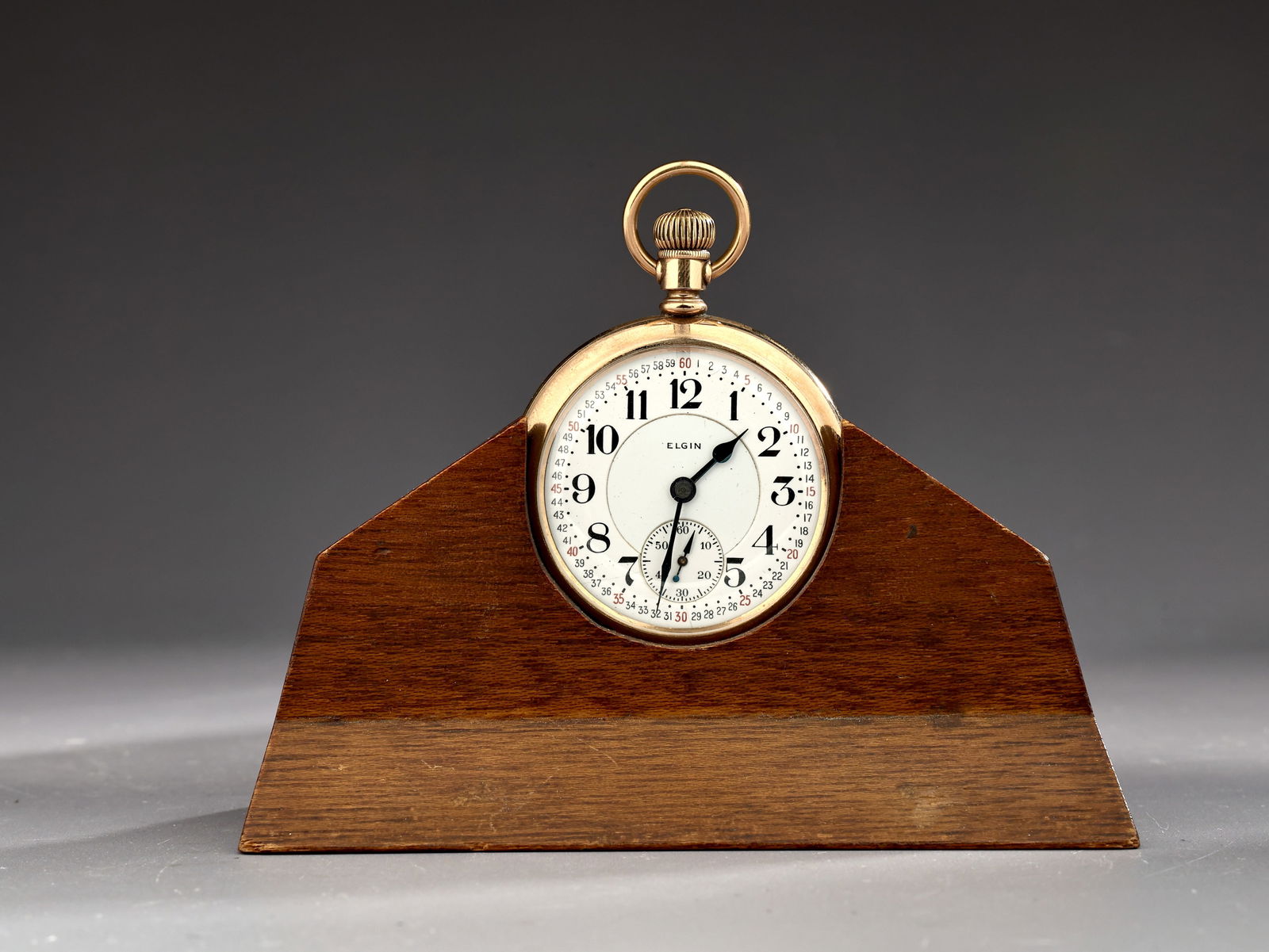 Elgin Pocket Watch In Gold Filled With Wood Stand (1 of 7)