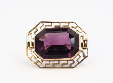 10K Yellow Gold Purple Amethyst Gemstone Brooch