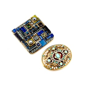 Two Michal Golan Etruscan And Mosaic Brooch/Pendant