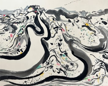 Wu Guanzhong mark, Chinese Back Journey Painting, Ink and Color on Paper, Mounted
