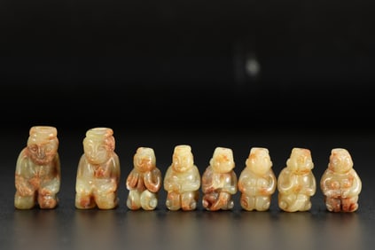 Group of Eight Jade Carved Character Shape Ornament