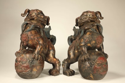 Pair of Gilt Bronze Carved Lion Shape Figure
