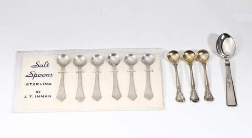 Collection Of Sterling Silver Salt Spoons Including J.T INMAN Set