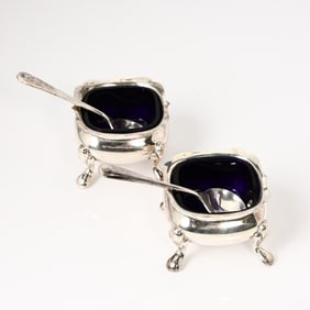 Pair Of Sterling Silver Salt & Pepper Jar And Spoons By E.R.N.S England
