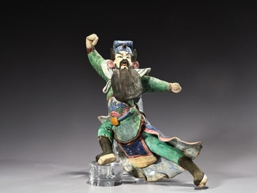Chinese Sancai Glaze Warrior Roof Tile Sculpture